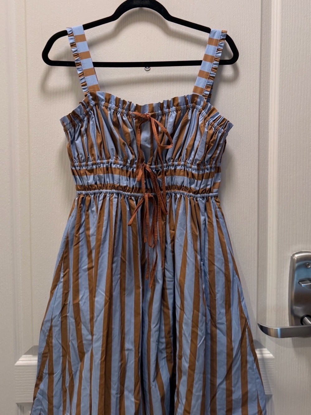 Arose Studio Seraphina Blue & Brown Striped Midi Dress Summer Size S NWOT - Picture 3 of 5